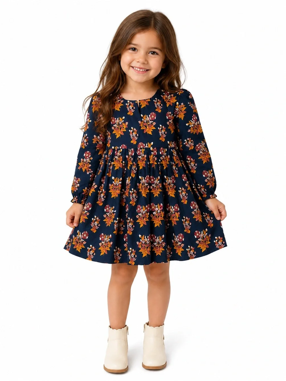 NWOT Happy by Pink Chicken ChicGirls Navy Floral Long-Sleeve Dress